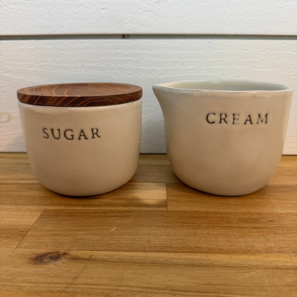 Hearth & Hand with Magnolia Stoneware Cream and Sugar Set Cream Wood Lid